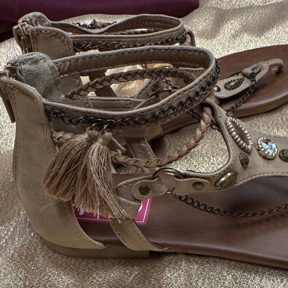 Pop Gladiator Style Ankle Sandals - Tan / Brown Women’s Size 9 - Picture 3 of 9